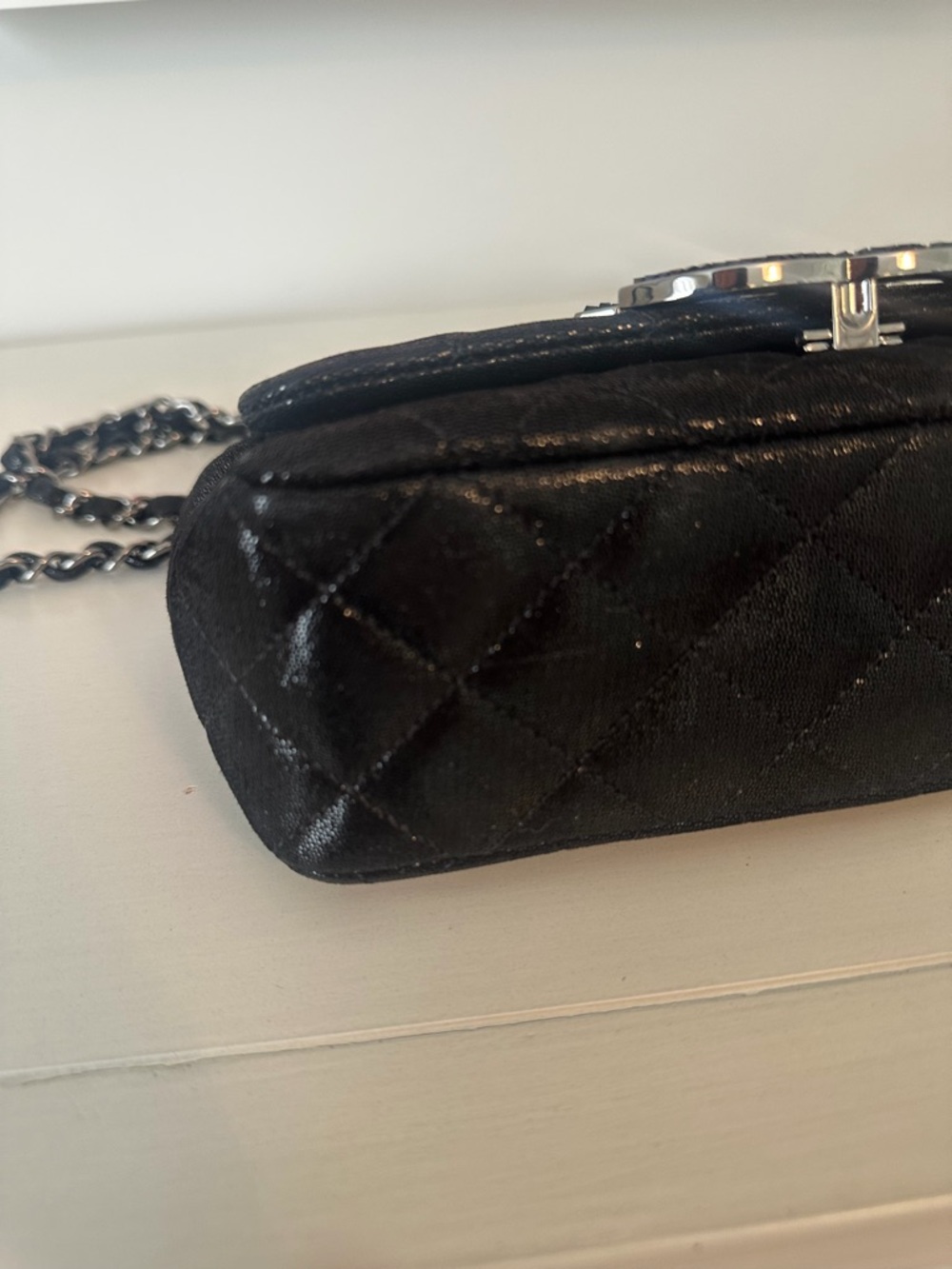 Chanel Quilted CC Crystal Black Leather Shoulder Bag with Chain Strap - Picture 15 of 16